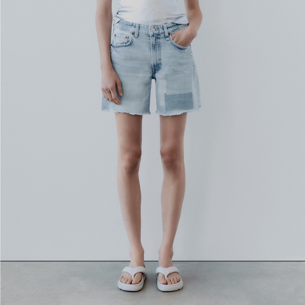 Zara | Mid Rise Denim Patch Short - Picture 2 of 10